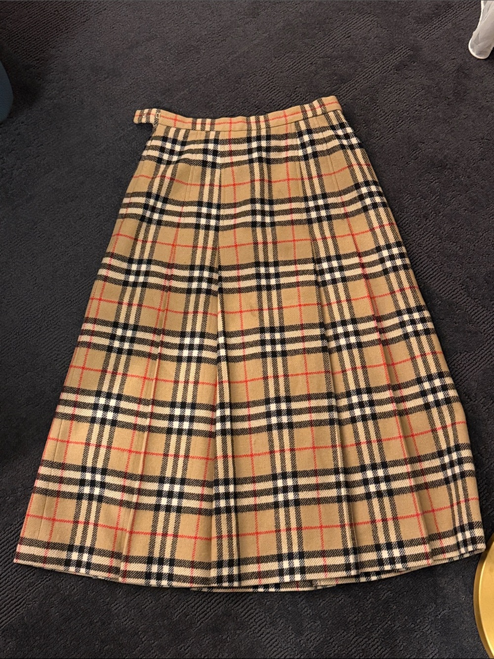 Vintage Burberry Tan Plaid A-Line Skirt with Black & Red Accents